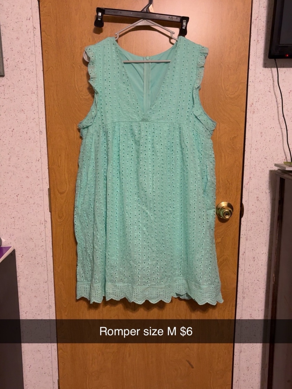 Girls' Eyelet Romper Dress in Mint Green